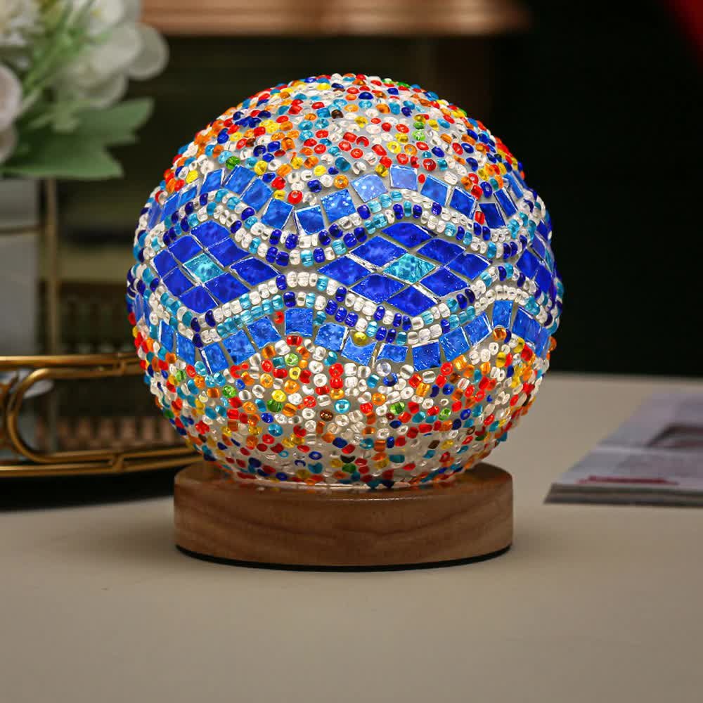 Wavy Blue Handmade Mosaic Glass Lamp - Vibrant Decorative Table Light - QUALITY OZ - SHOP, CHEER & REWIND..
