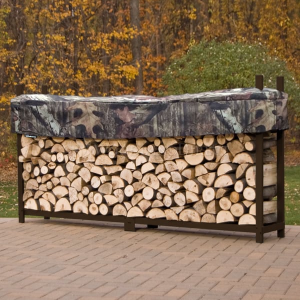 Woodhaven Brown Outdoor Firewood Rack with Partial Cover - 10' | Woodland Direct
