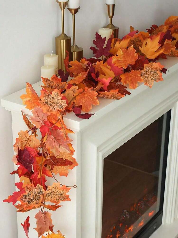 100cm /Artificial Maples Leaf Garland Autumn Maple Leaves Vines Garland For Thanksgiving Halloween Home Porch Mantle Fireplace Farmhouse Harvest Decorations (Fall) Home Decor HalloweenDecor, Christm