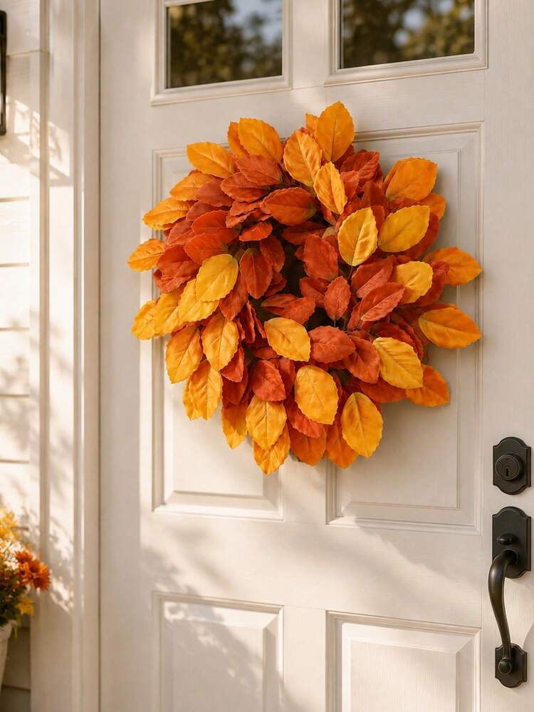 1pc Autumn Artificial Floral Wreath, Rustic Style Autumn Door Hanging Decoration, Thanksgiving Decor, Autumn Room Decoration, Home Decor, Front Door Entryway Wall Decor, Suitable For Parties And Sea