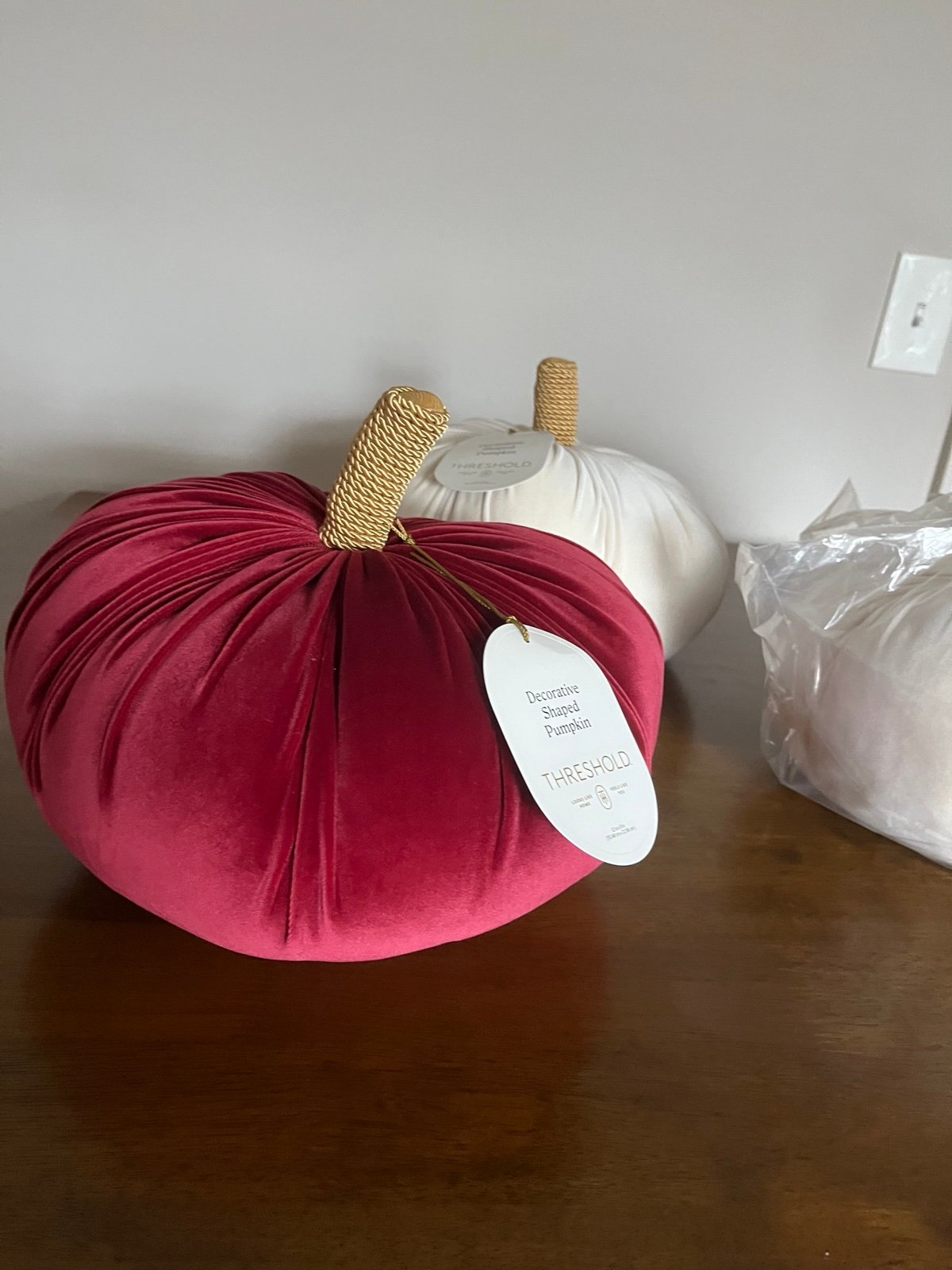 3 Threshold Decorated shaped pumpkin (Big size ; 12 in X 9 in velvet fabric).