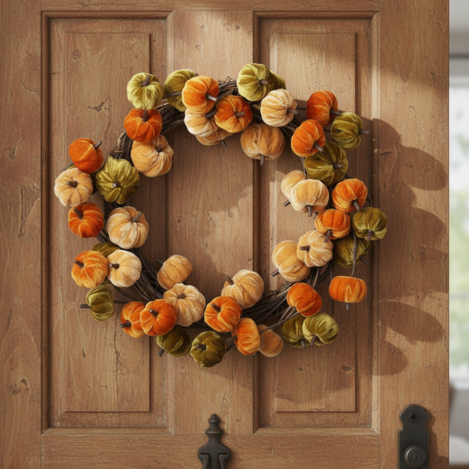 Autumn Wreath Velvet Pumpkin Halloween Pumpkin Maple Leaf Wreath