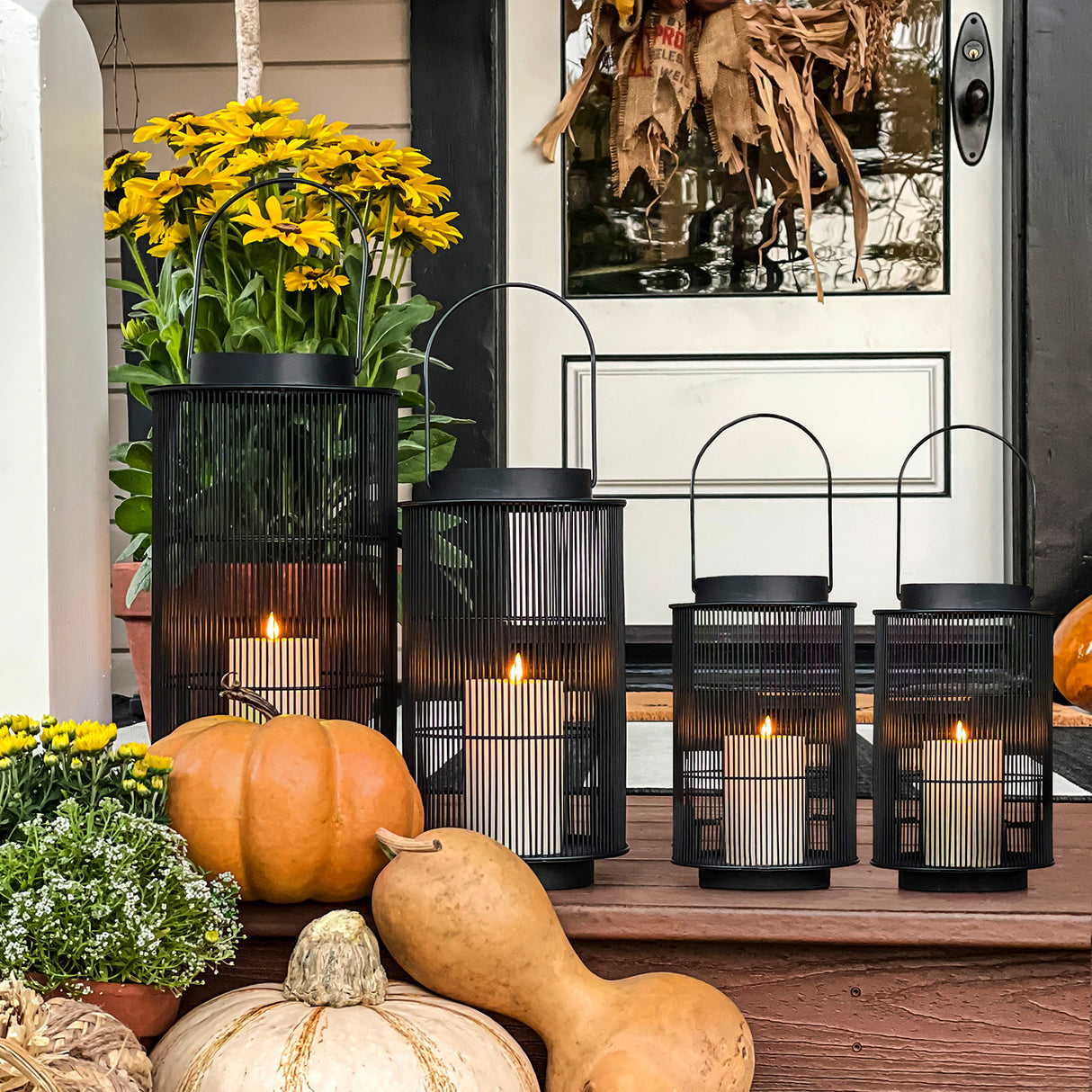 Black Metal Candle Lantern Indoor Outdoor Leaf Design Decorative Centerpiece