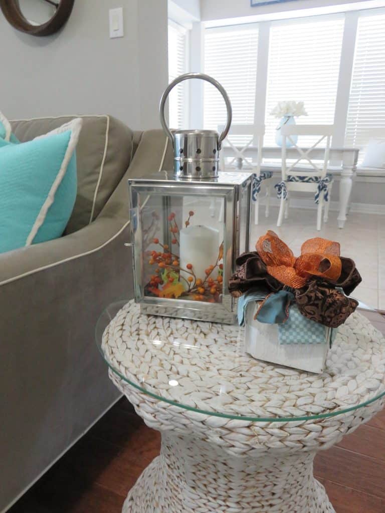 Blue and Orange Fall Living Room- thetarnishedjewelblog.com