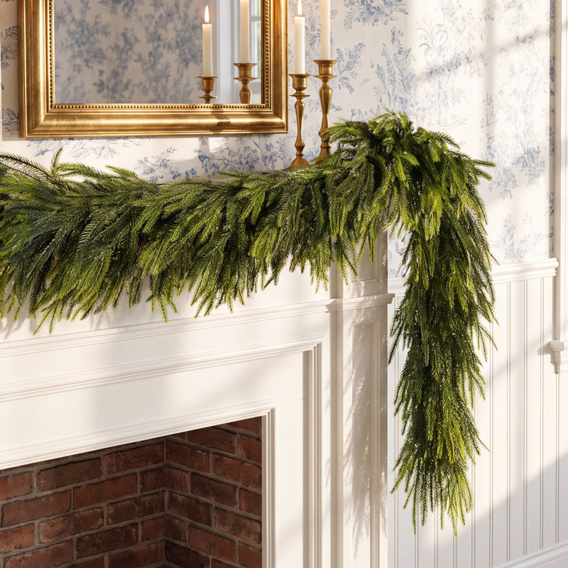 Christmas Norfolk Pine Garland Real Touch Pine Artificial Garlands Faux Garland Winter Christmas Garland For Table Mantle Fireplace Indoor Outdoor