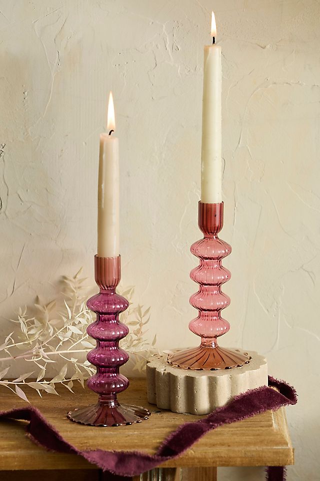 Colorful Glass Ribbed Taper Holder | AnthroHome