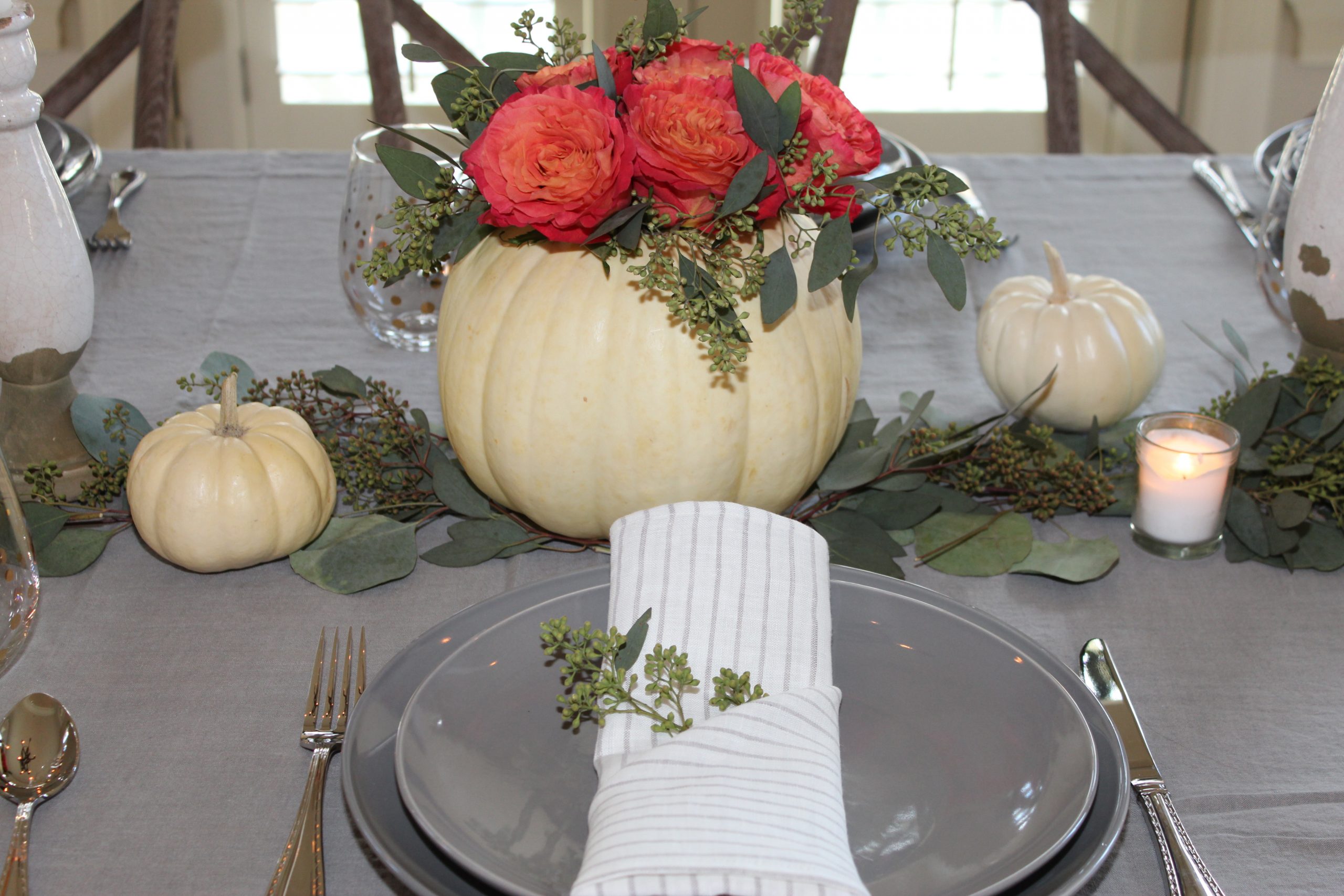 Cream Pumpkin Floral Arrangement used for wedding center pieces - 7 available