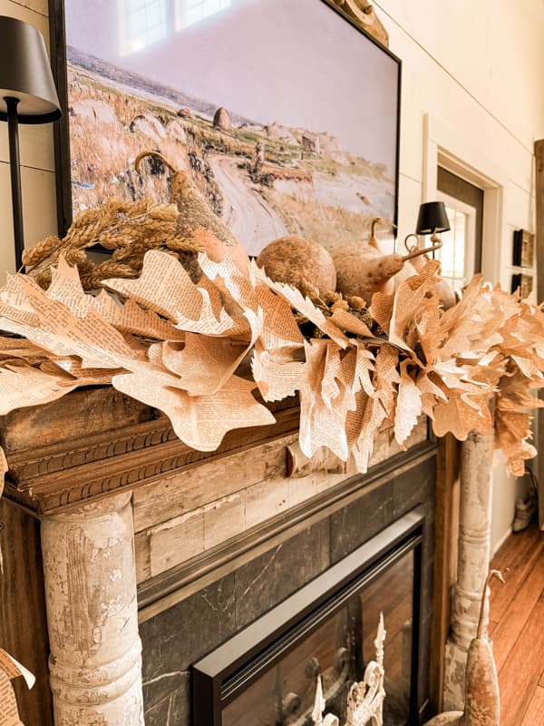 DIY Fall Leaf Garland With Old Book Pages - The Ponds Farmhouse