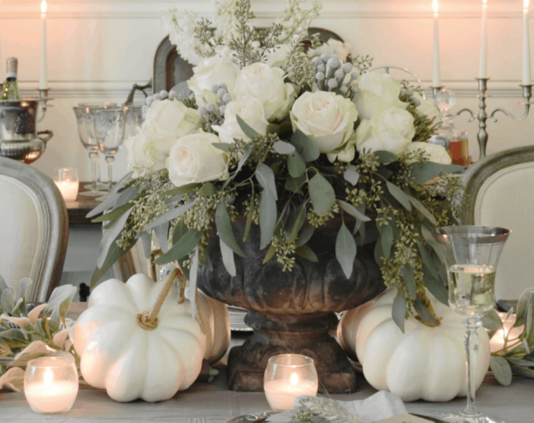 DIY Pumpkin Centerpiece with Fresh Flowers - Sanctuary Home Decor
