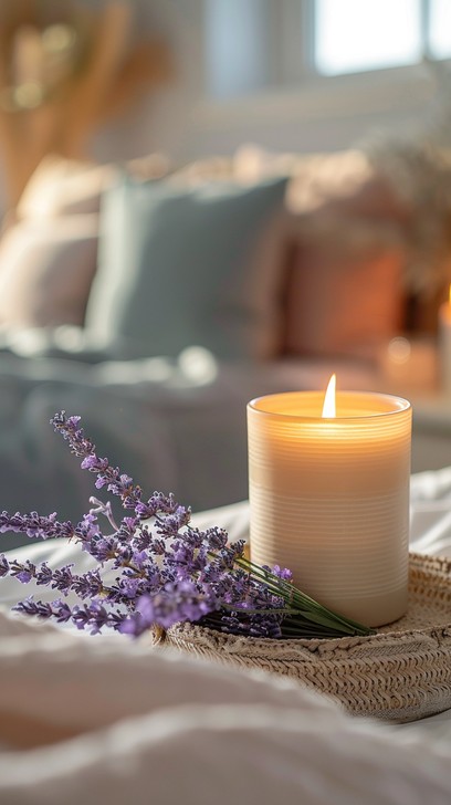 Download Cozy Candle Ambiance Image - Candle, Lavender, Cozy | StockCake