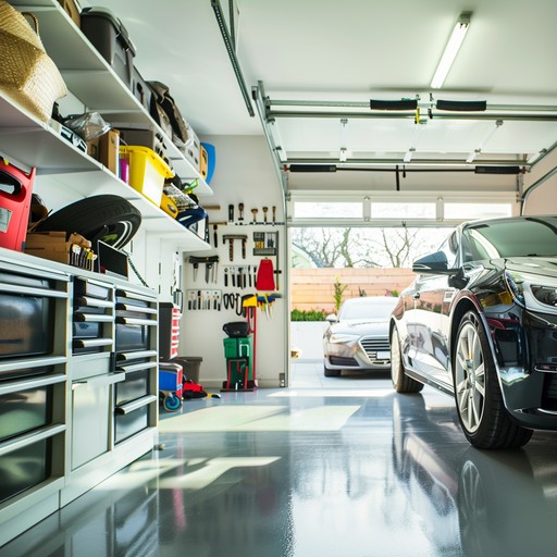 Download Organized garage interior Image - Garage, Car, Shelves | StockCake
