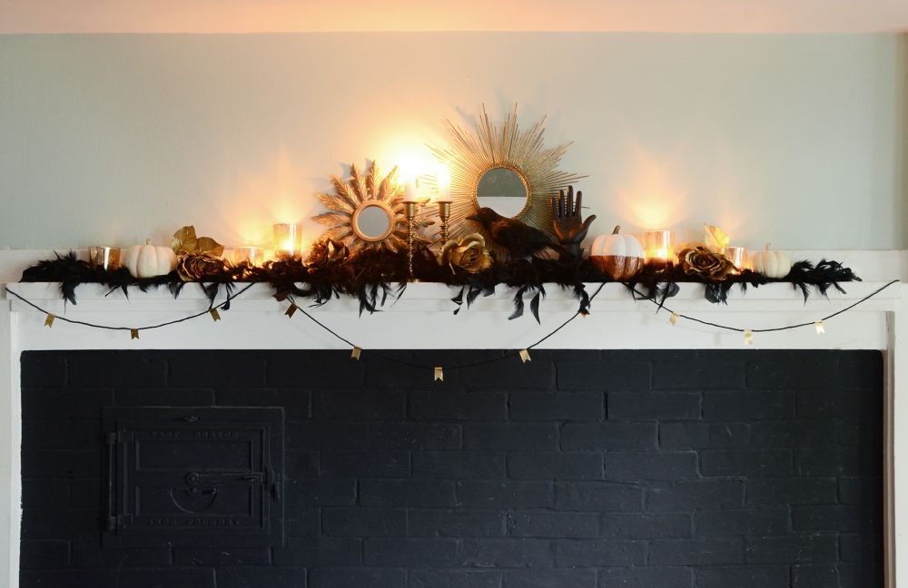 Elegant Halloween Fireplace Mantel Decor