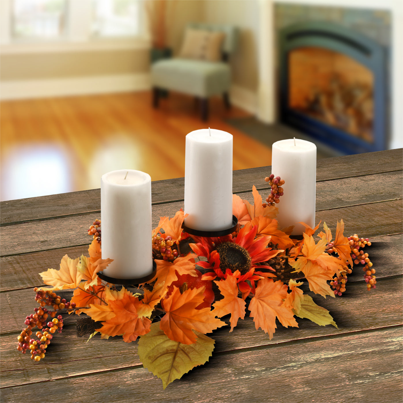 Fall Autumn Rustic Winter Candle Holder Centerpiece Arrangement