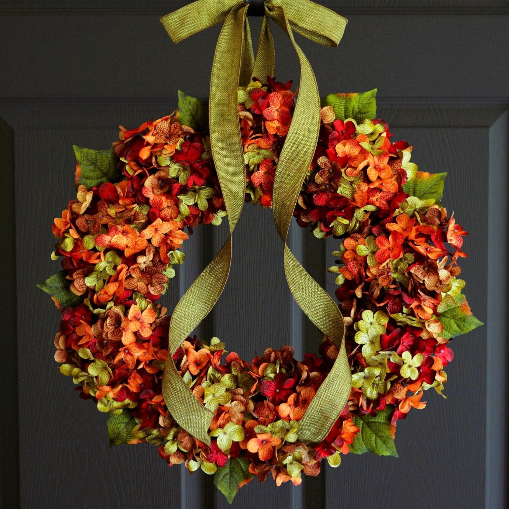Fall Colorful Wreaths Fall Hydrangea Wreath For Front Door – Elegant Farmhouse Autumn Door D – HHGDECOR