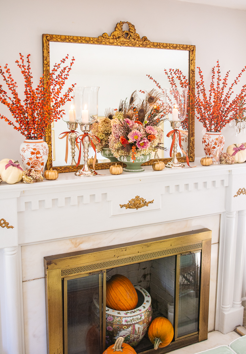 Fall Decor Mantel GrÃ¼n Orange Decorate A Mantel In Rich Autumn Colors DIY Beautify Creating