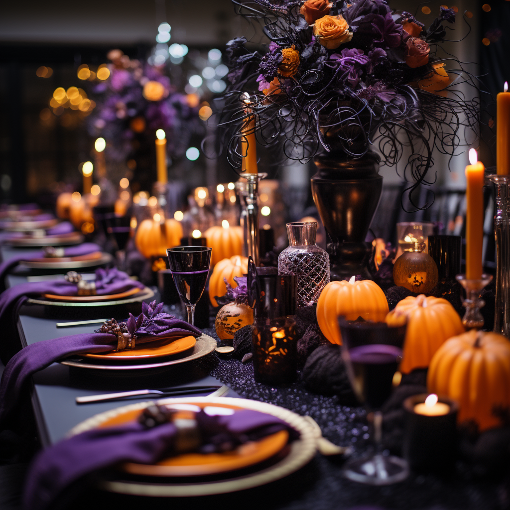 Fall Decorations Tabletop Classic Halloween Tabletop Ideas In Black, Purple, And Orange