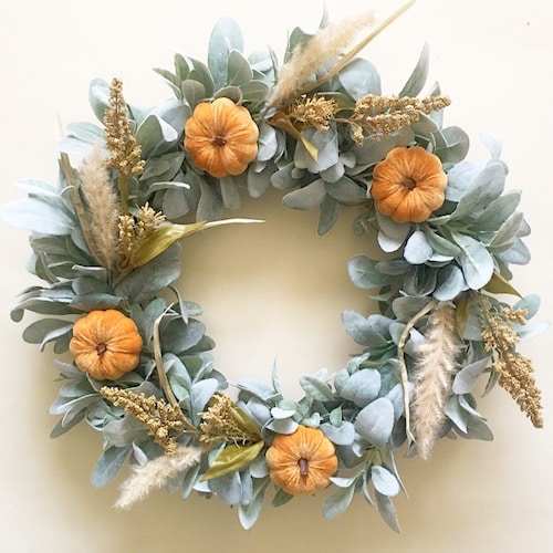 Fall Lamb’s Ear Farmhouse Velvet Pumpkin Wreath, Bohemian Fall Wreath, Thanksgiving Minimalist Wreath, Front Door Wreath, Interior Wreath