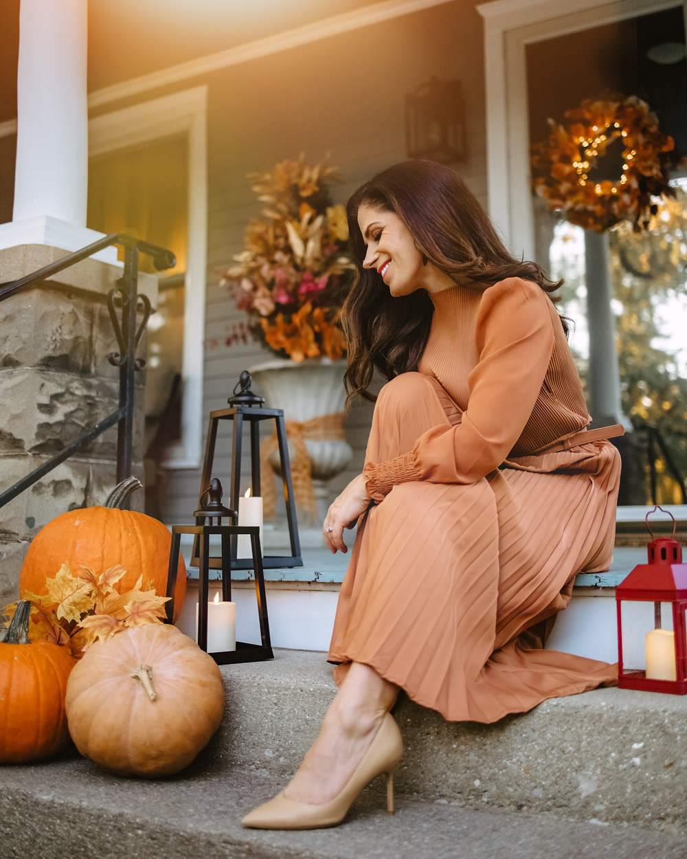 Fall Lantern Decor - Elegant Porch Ideas - Anchored In Elegance