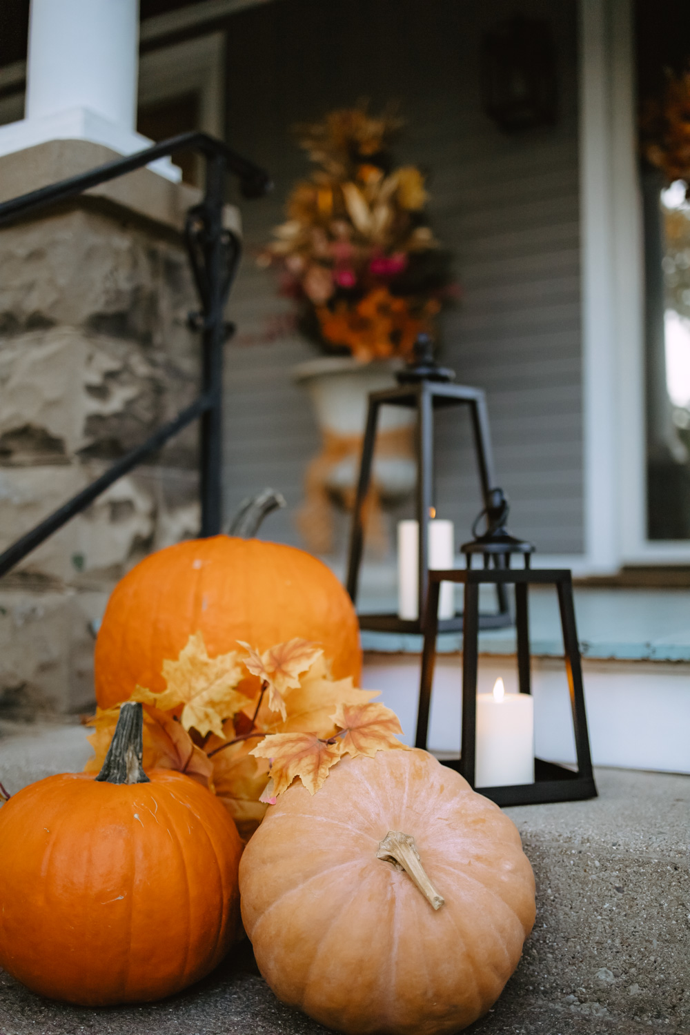 Fall Lantern Decor - Elegant Porch Ideas - Anchored In Elegance