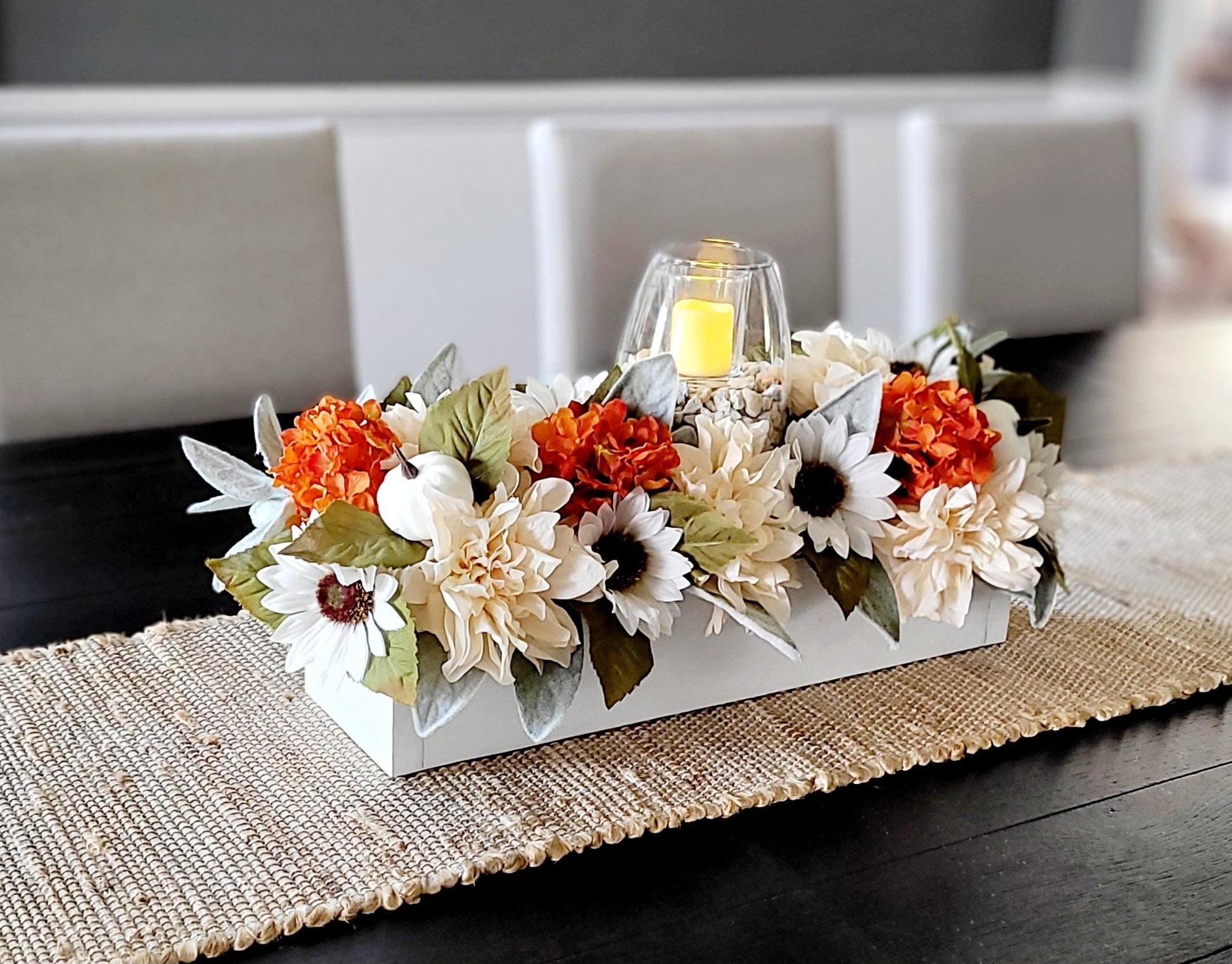 Fall Table Centerpiece – Rustic Sunflower Wood Box Arrangement