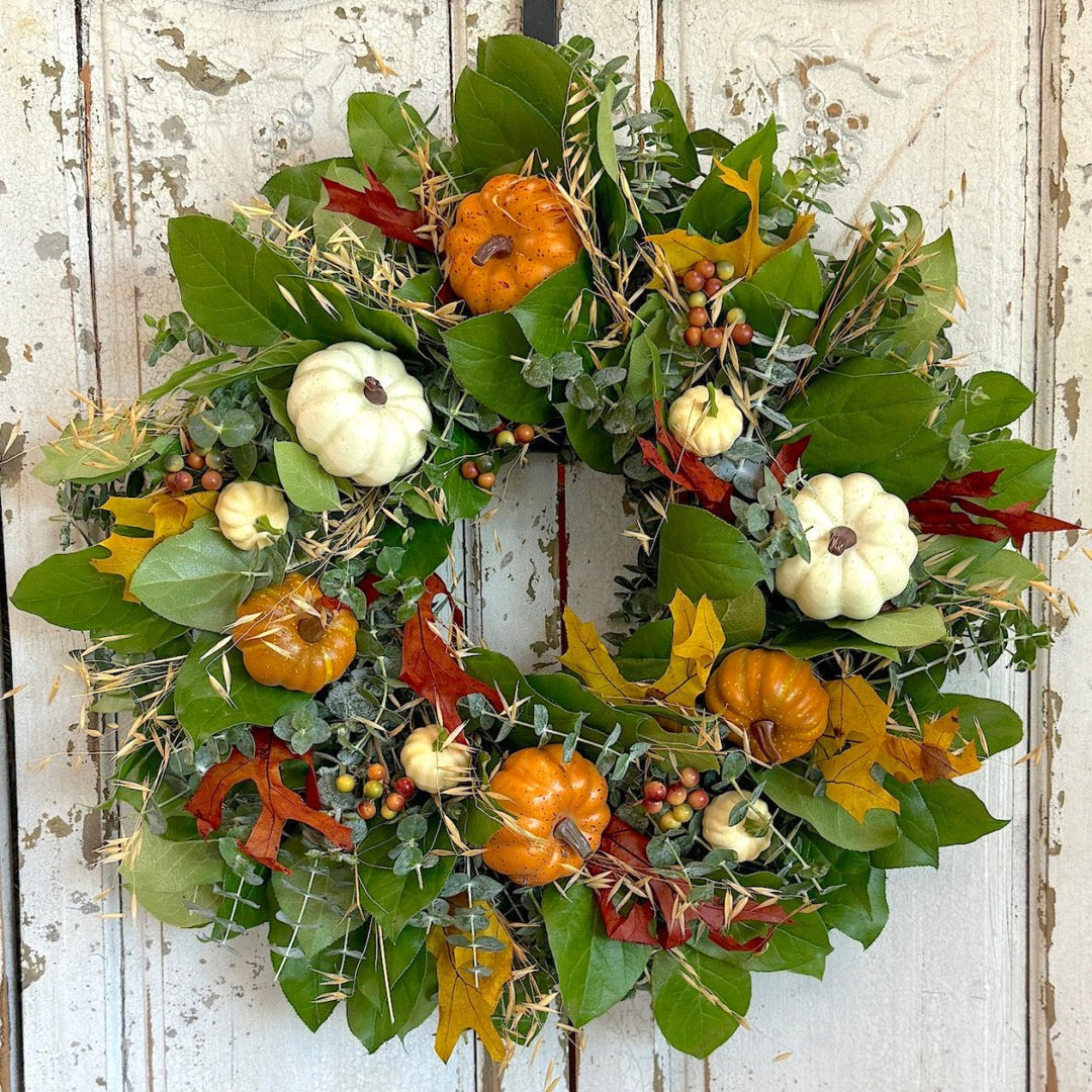 Fall Wreath With Green Pumpkin Pumpkins Galore Fragrant Handmade Home Decor Wreath By Creekside Farms