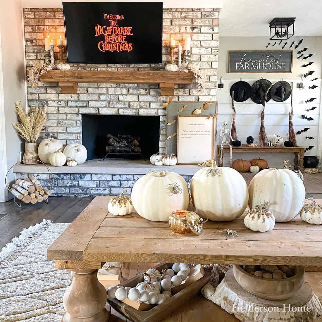 Farmhouse Decor For Lounge Farmhouse Living Room With White Halloween Pumpkin Decor Soul Lane