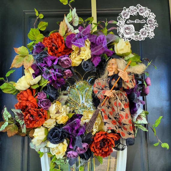 Front Door Witch Wreath Halloween Wreath For Front Door Witch Wreath Gothic Wreath Spooky Wreath Scary Wreath Fall Peony Wreath Gothic Decor Fall Door Wreath Swag