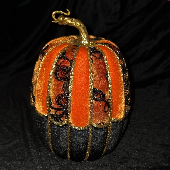 Glam Velvet Pumpkin, Velvet Pumpkin Decor in Orange and Black