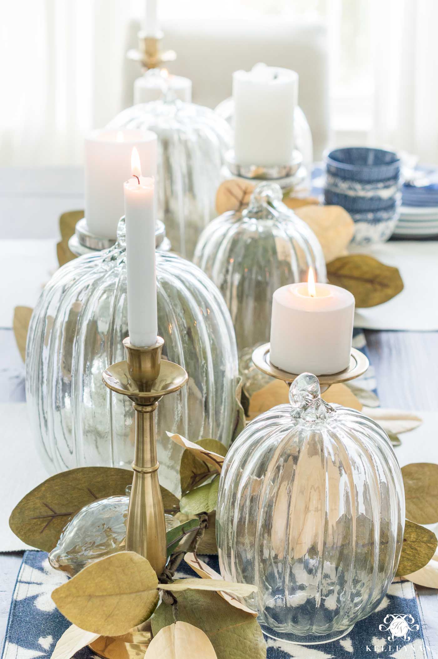 Glass Pumpkin Fall Blown Pumpkin Thanksgiving Table Decor, 5.1 x 5.1 Inch