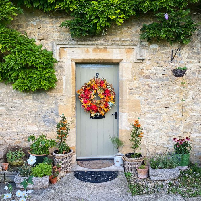 Grey Wicker Front Door Swag Featured This Month, October 2020: Autumnal Front Door Décor – Blog The Basket Company