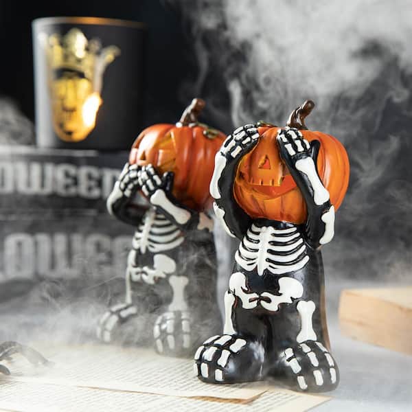 Halloween Table Decor Glitzhome H Halloween Resin Skeleton Pumpkin Table Decor (Set Of 3) 2039600003 The Home Depot