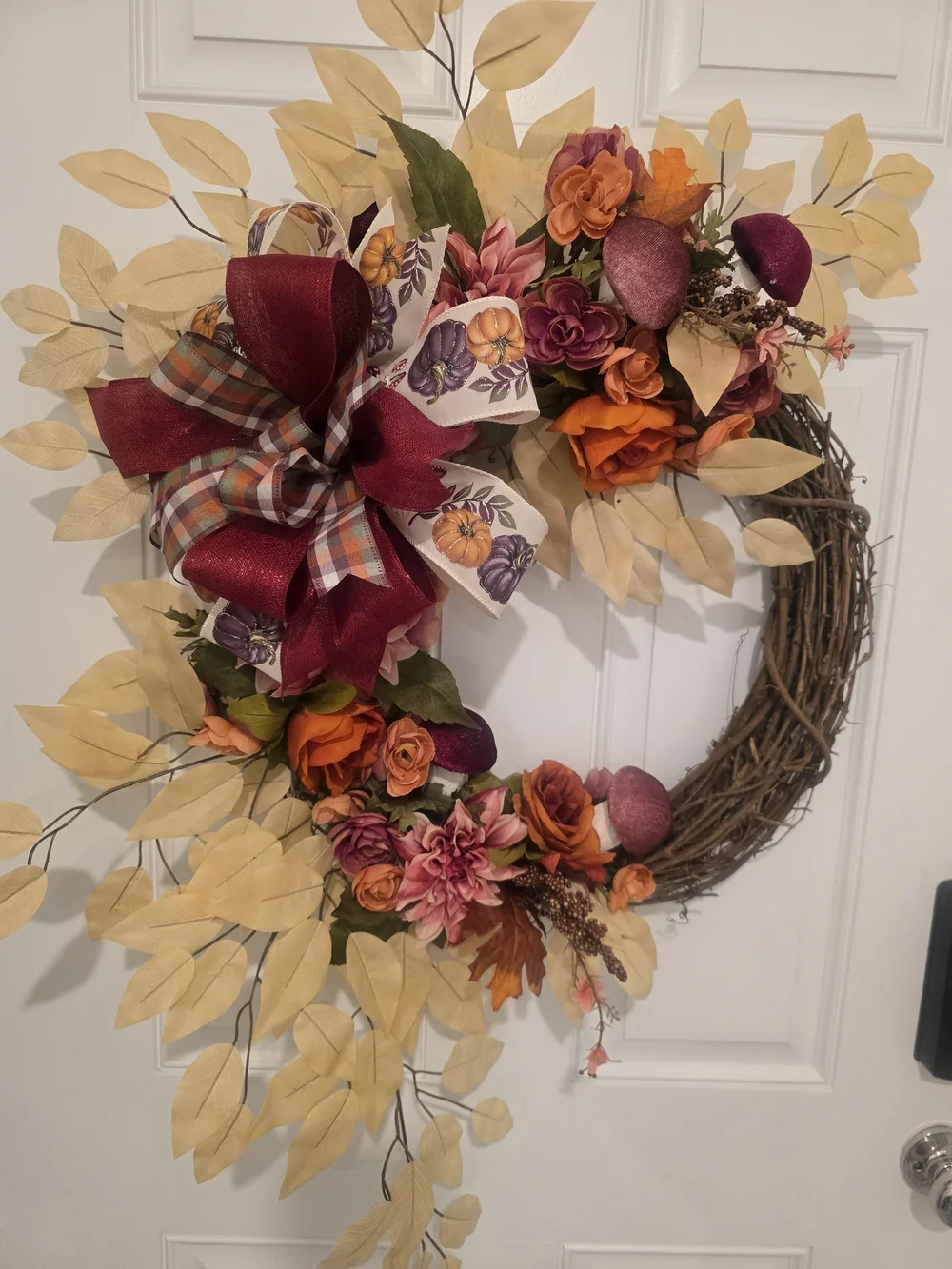 Holiday | Autumn Floral Grapevine Wreath With Burgundy Bow | Poshmark