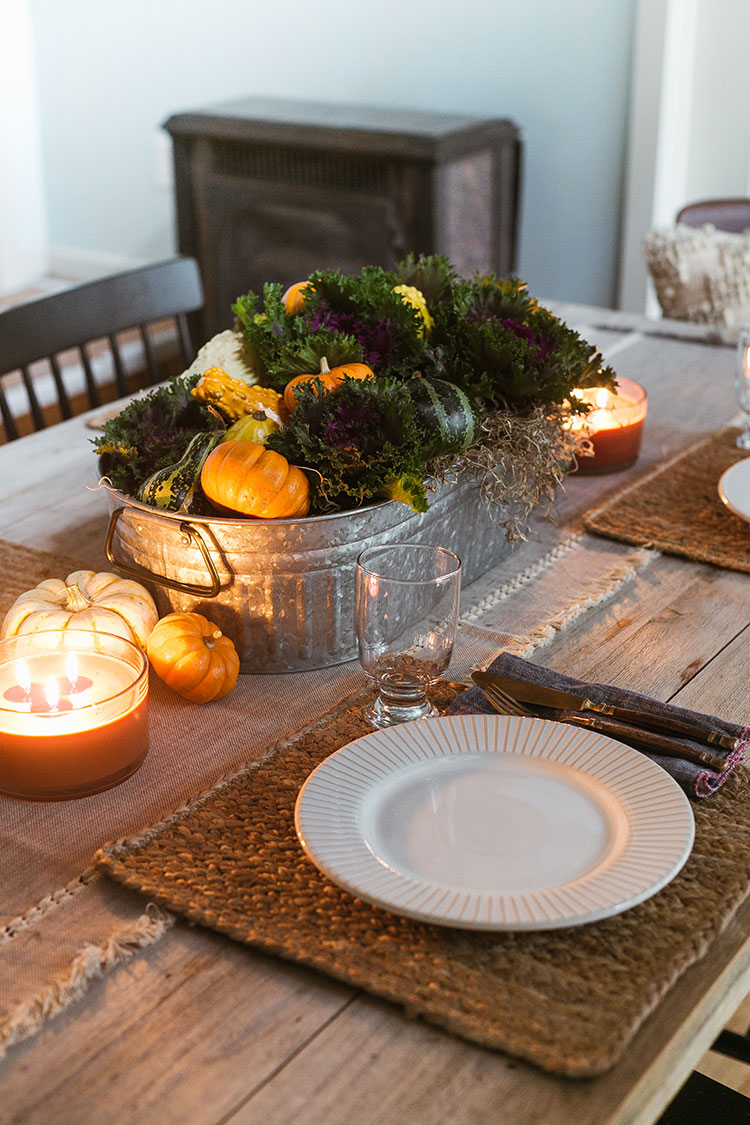 How to DIY a Fall Centerpiece with Kale, Pumpkins, and Gourds