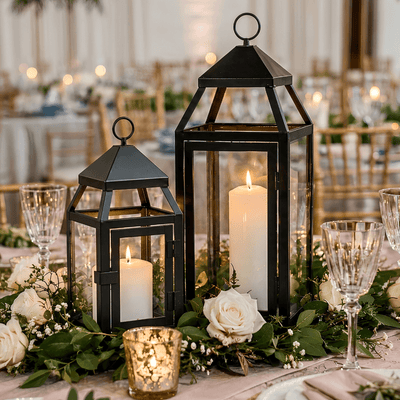 Lantern With Candle Centerpiece Richland Black Contemporary Metal Lantern With Clear Glass Large Quick Candles