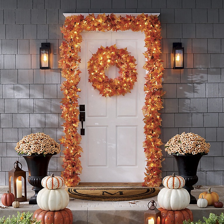 Lighted Fall Leaves Garland, Yellow