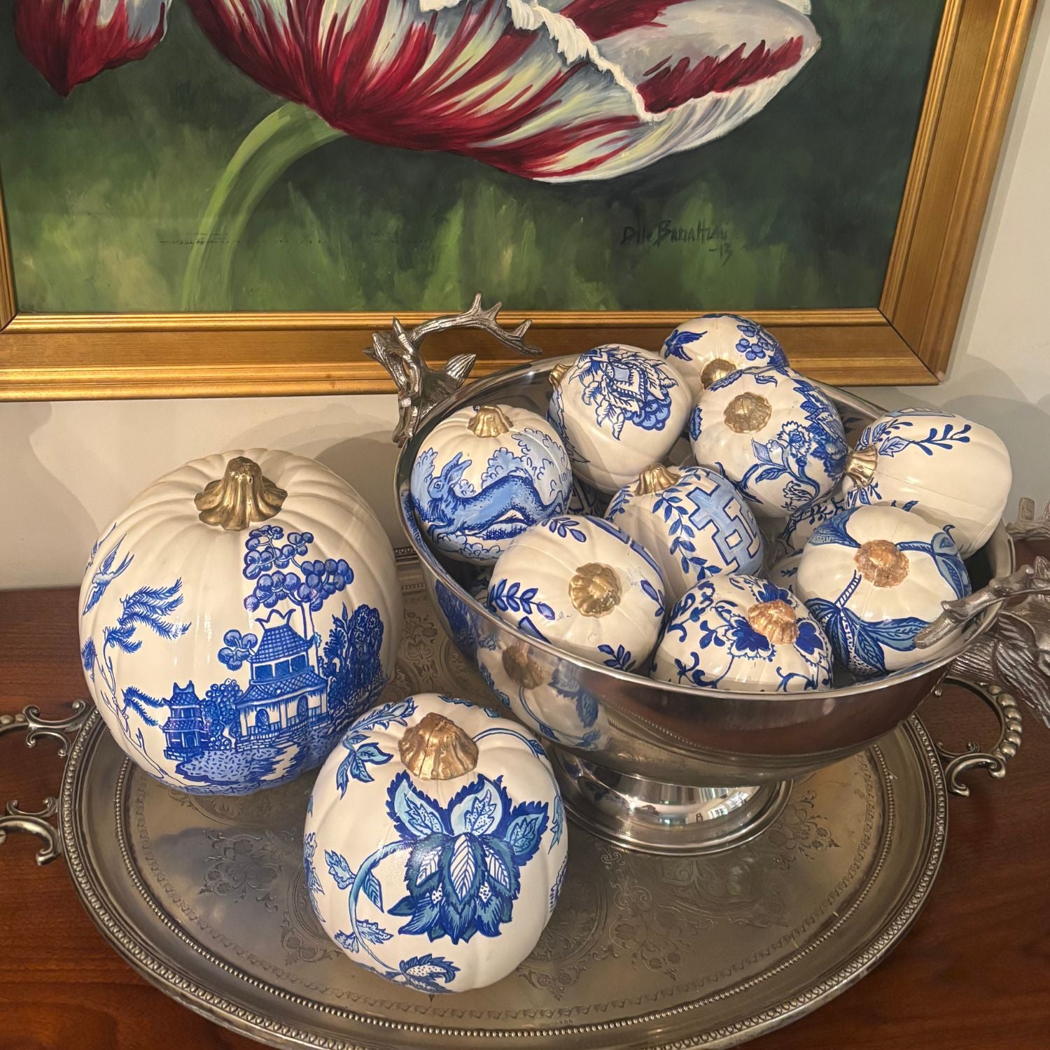 Lotus Bloom Hand-Painted Pumpkin