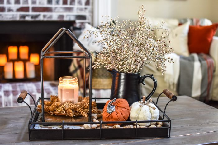 Modern Farmhouse Layered Fall Mantel and Living Room Decor