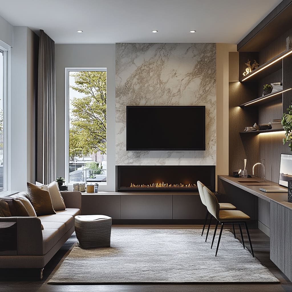 Modern TV + Linear Fireplace Wall Ideas for Small Spaces