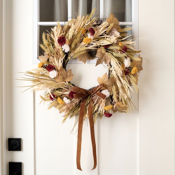 Mum and Wheat 24in Fall Wreath, | The Container Store