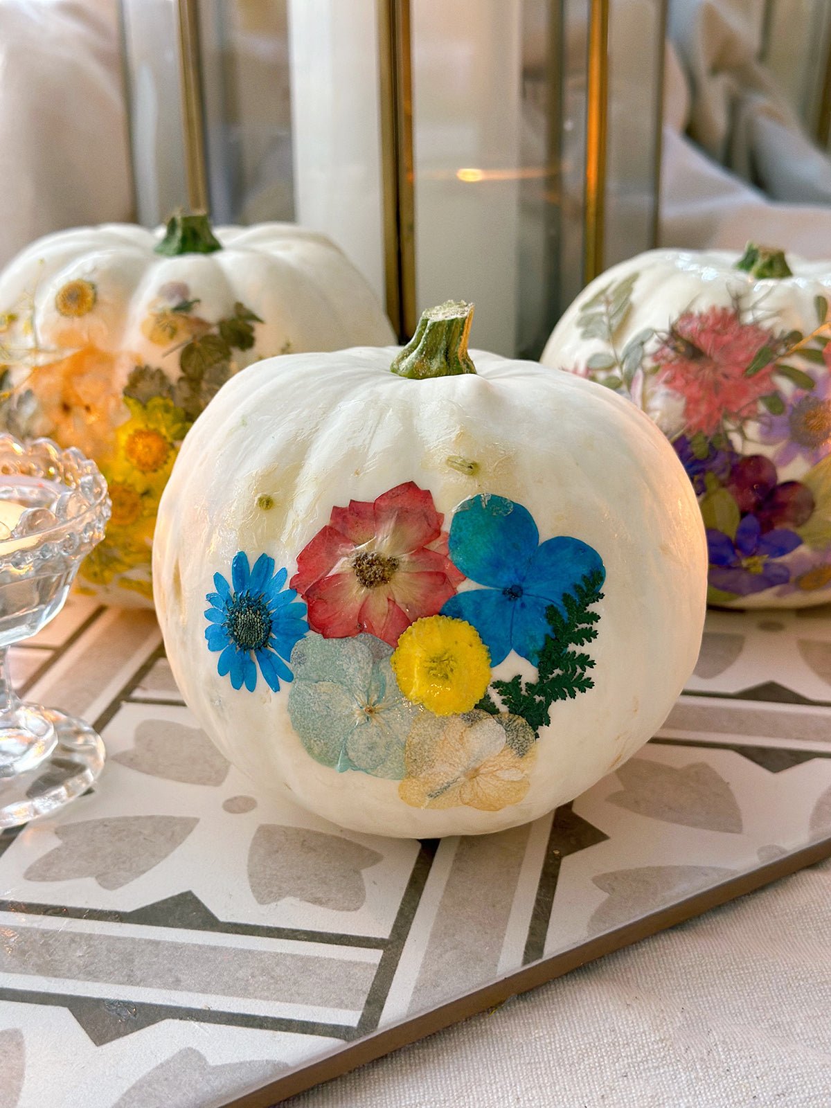 PRESSED FLOWER PUMPKINS