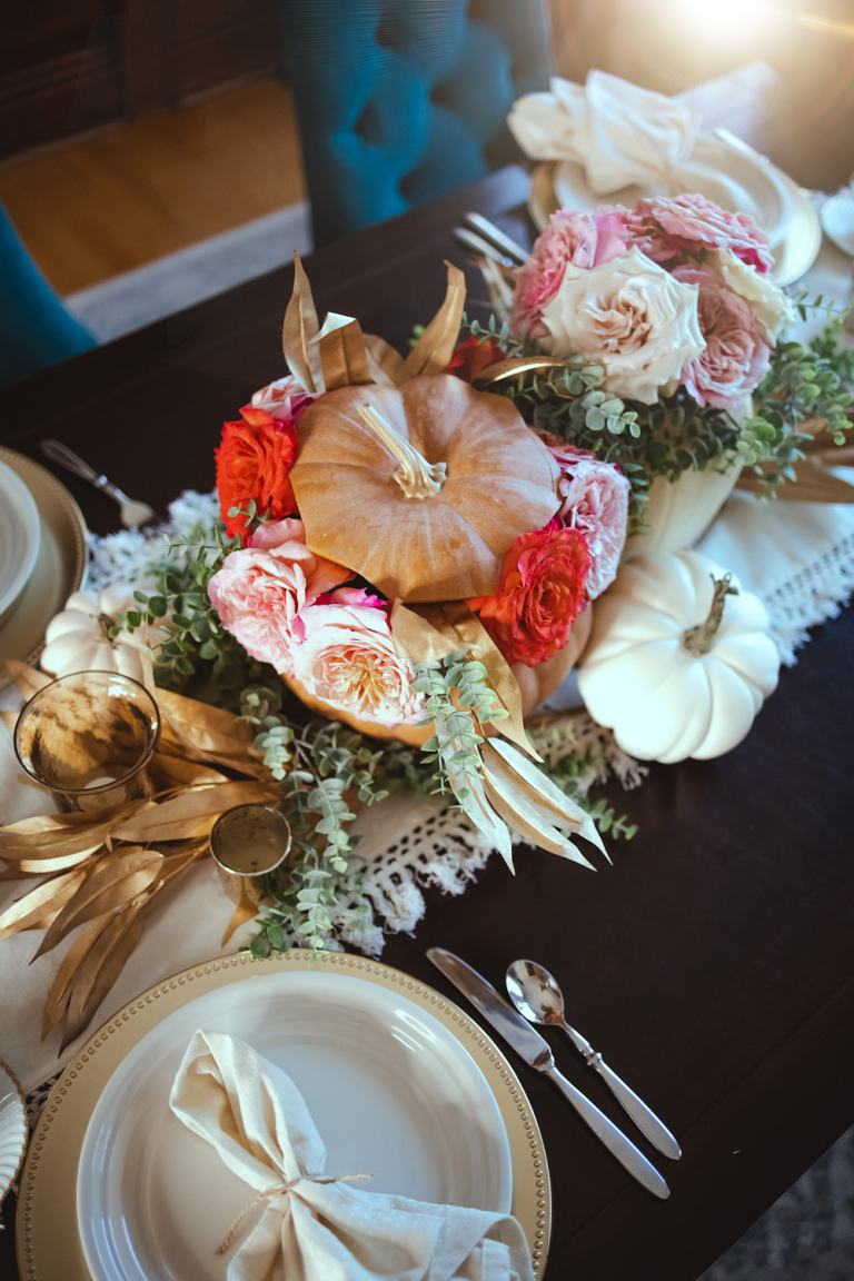 Pumpkin Centerpieces with Flowers - Anchored In Elegance