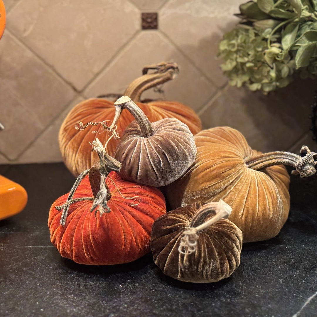 Pumpkins With Real Stems Powder Blue Velvet Pumpkins Real Stems, Handmade Fabric Pumpkin, Entry Bowl Fillers,