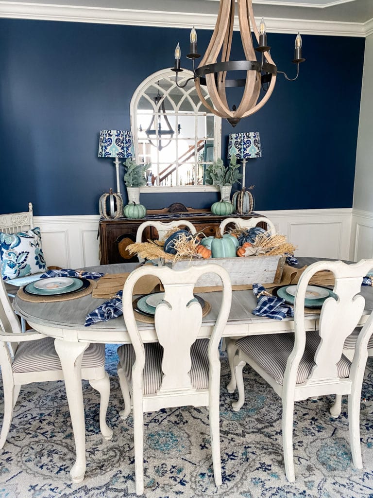 Simple fall tablescape ideas using Navy Blue - Wilshire Collections