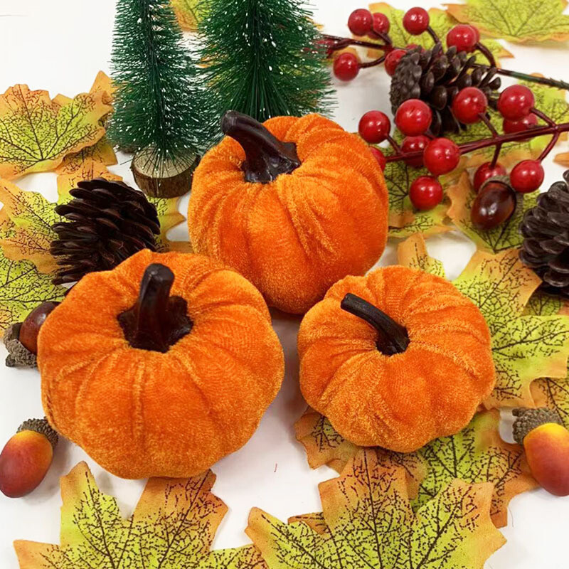 Small Foam Pumpkins 12Pcs Fake Velvet Pumpkin Halloween Small Foam Pumpkins Autumn Table Decoration