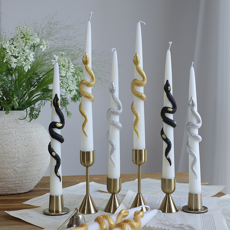Snake Taper Holder Halloween Taper Candle 25cm Tall Snake Taper Candlestick Candles For Spooky Table Decor, Haunted House Party, Witchy Centerpiece Painted Floral Taper Candles And Printed Stick ...