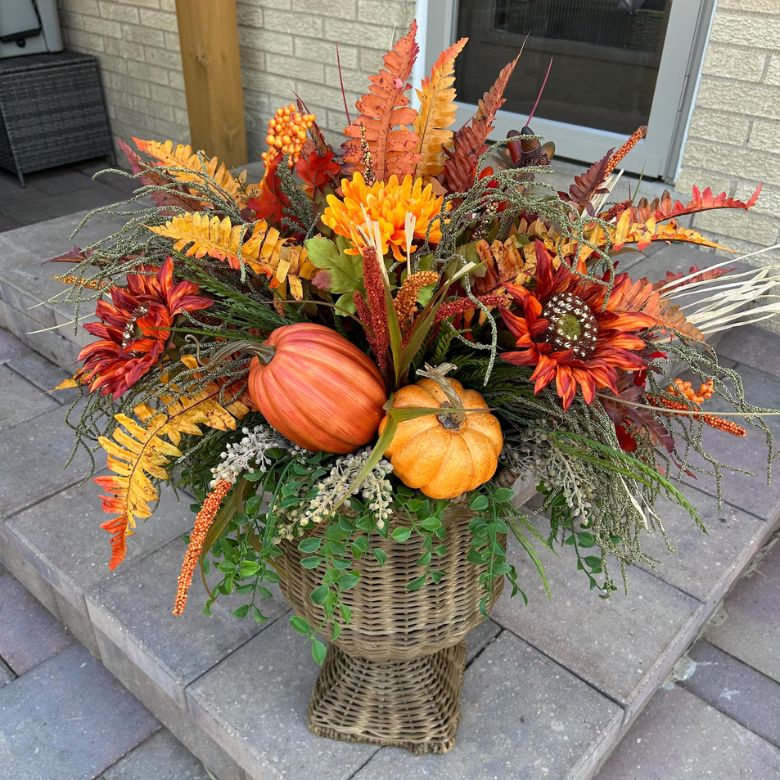 Thanksgiving Planters Tall Large Thanksgiving Harvest Arch With Scarecrow, Sunflower, And Pumpkin Pillars