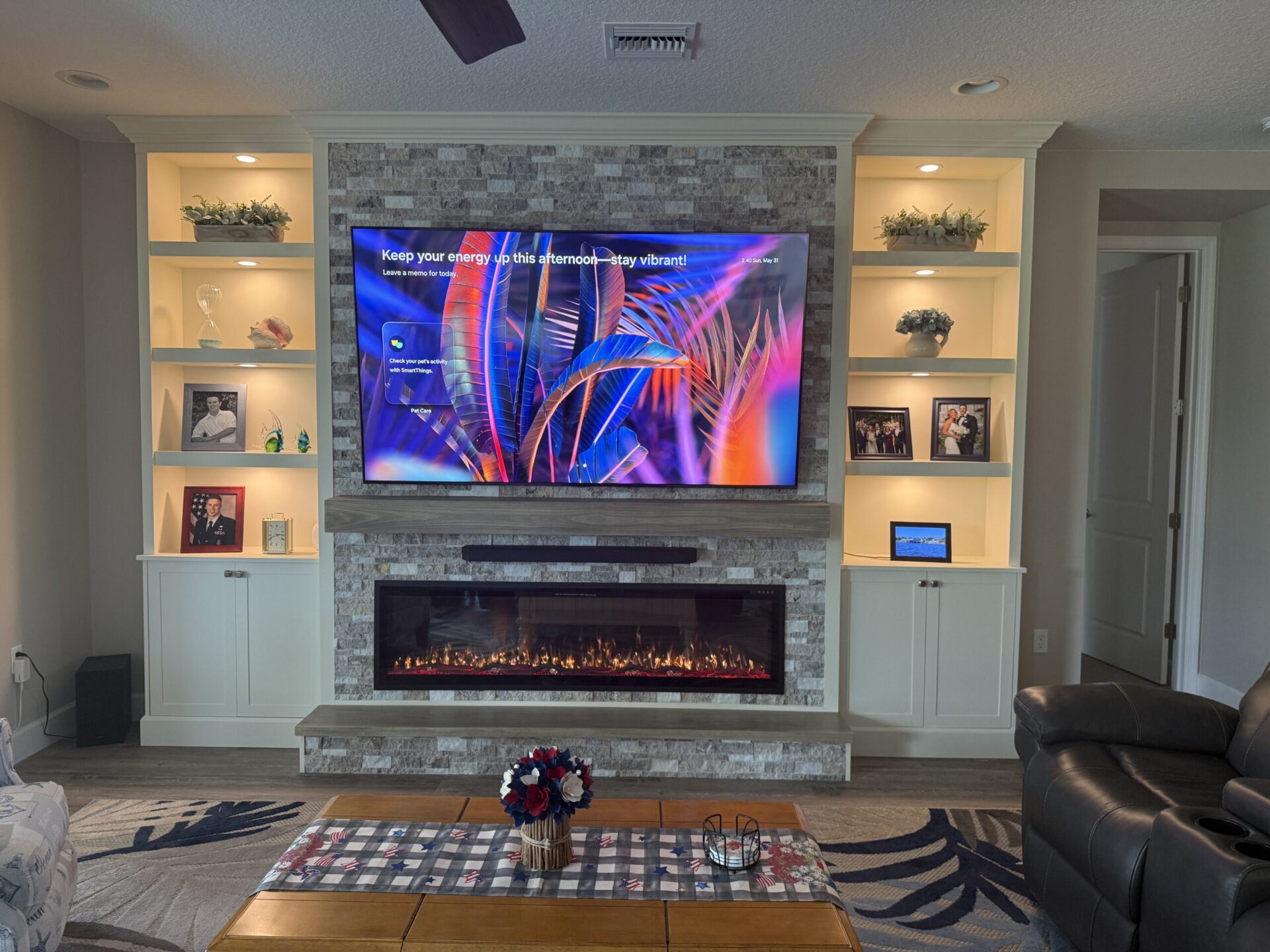 TV Media Wall with Fireplace & Shelves | Florida