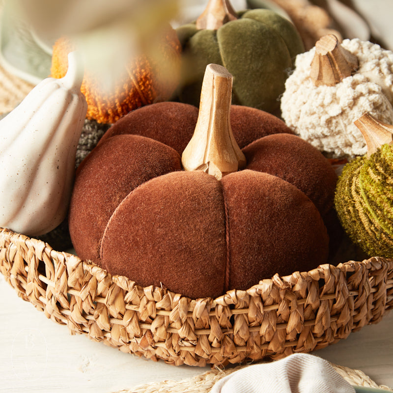 Velvet Pumpkin Decoration Brown Velvet Pumpkin With Wood Stem – Bella Vita Gifts Interiors
