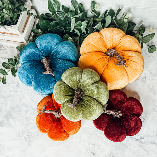 Velvet Pumpkins - Plush Fall Tabletop Decor, Mini Velvet Pumpkins for Mantel - 5pk