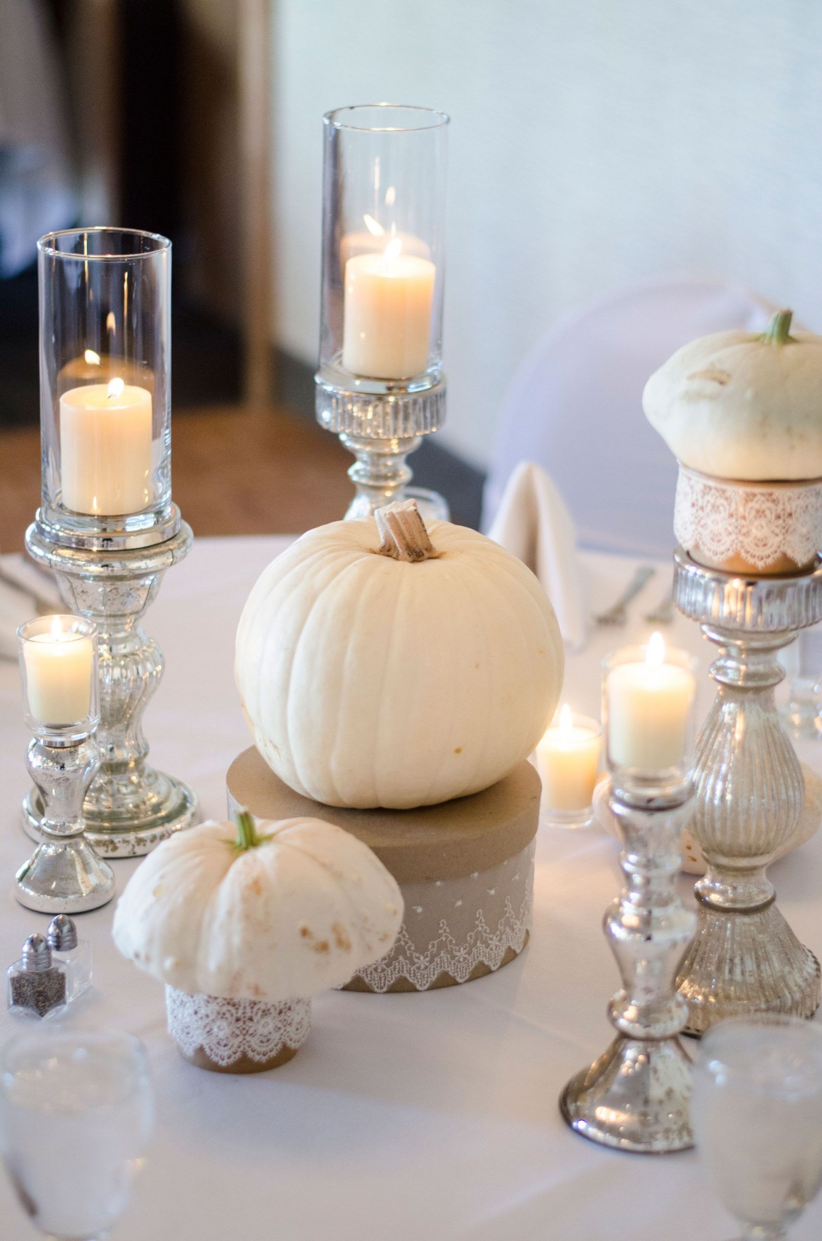 White Pumpkin and Candle Centerpieces